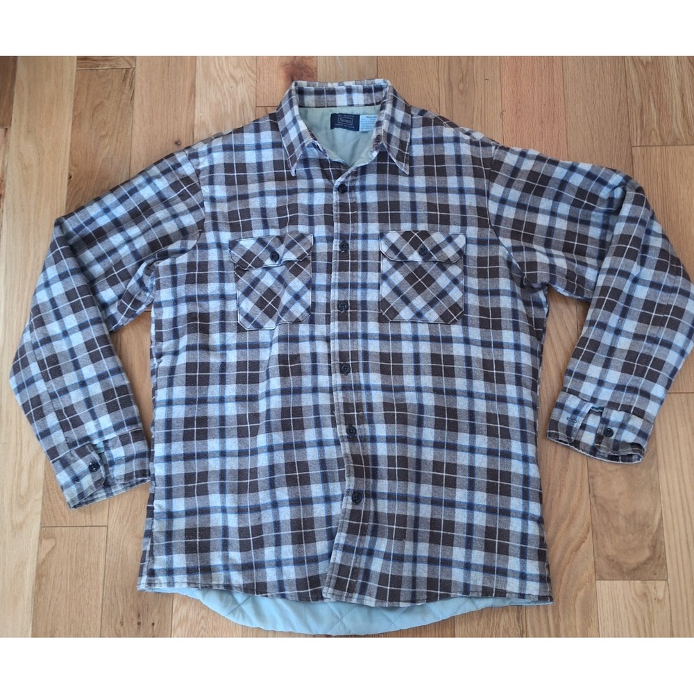 Vintage Sears Perma-Prest Quilted Flannel Shirt Jacket XL Tall USA